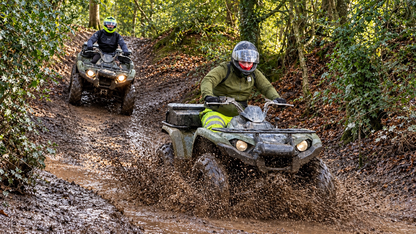 Quad biking through the woodland at Exeter Quad Centre